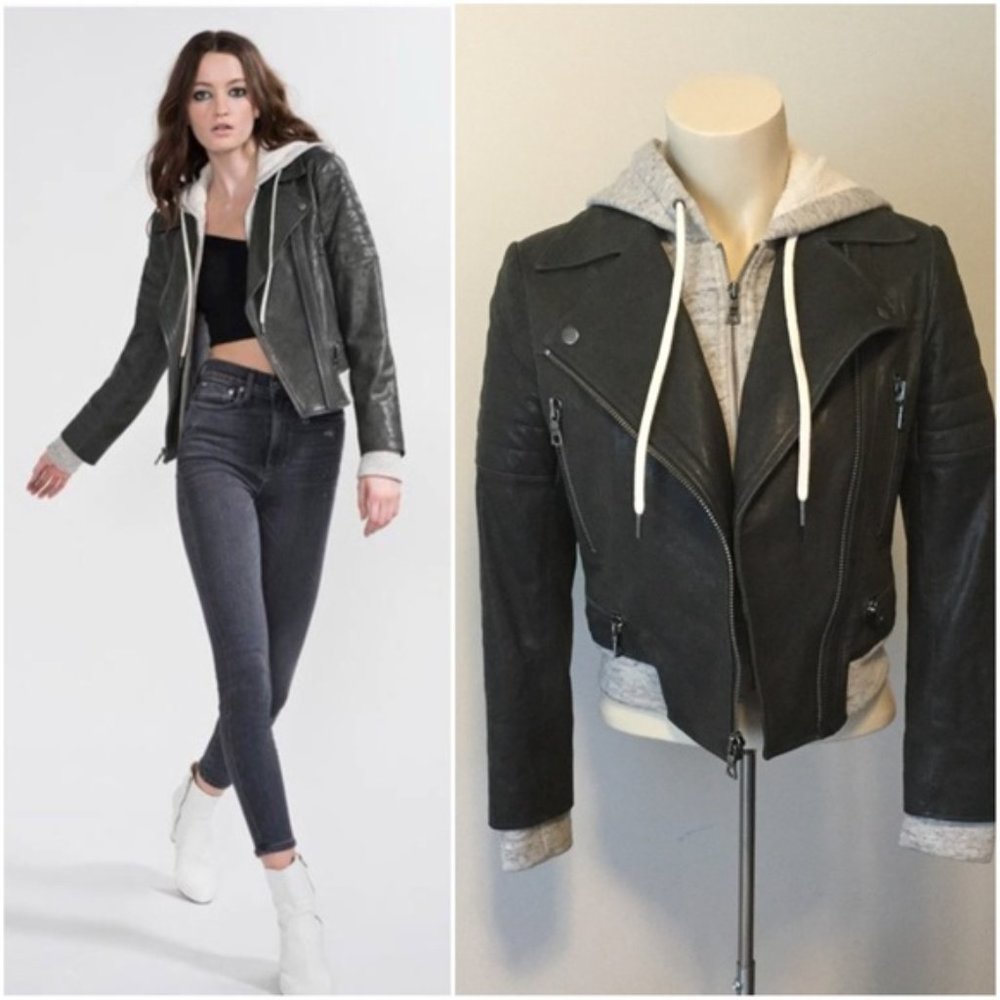 Alice + Olivia Lamb Leather Avril Hooded Jacket